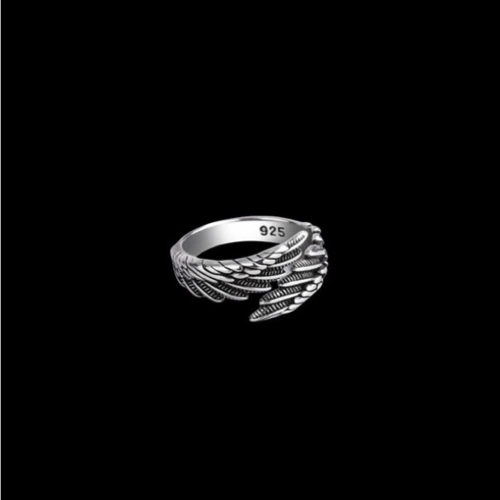 Thai Silver Feather Wings Silver Color Resizable Opening Ring
